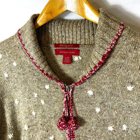 Northern Isles Tan Marled 2004 Christmas Winter Scenes Full Zip Sweater Size XL - Picture 4 of 15